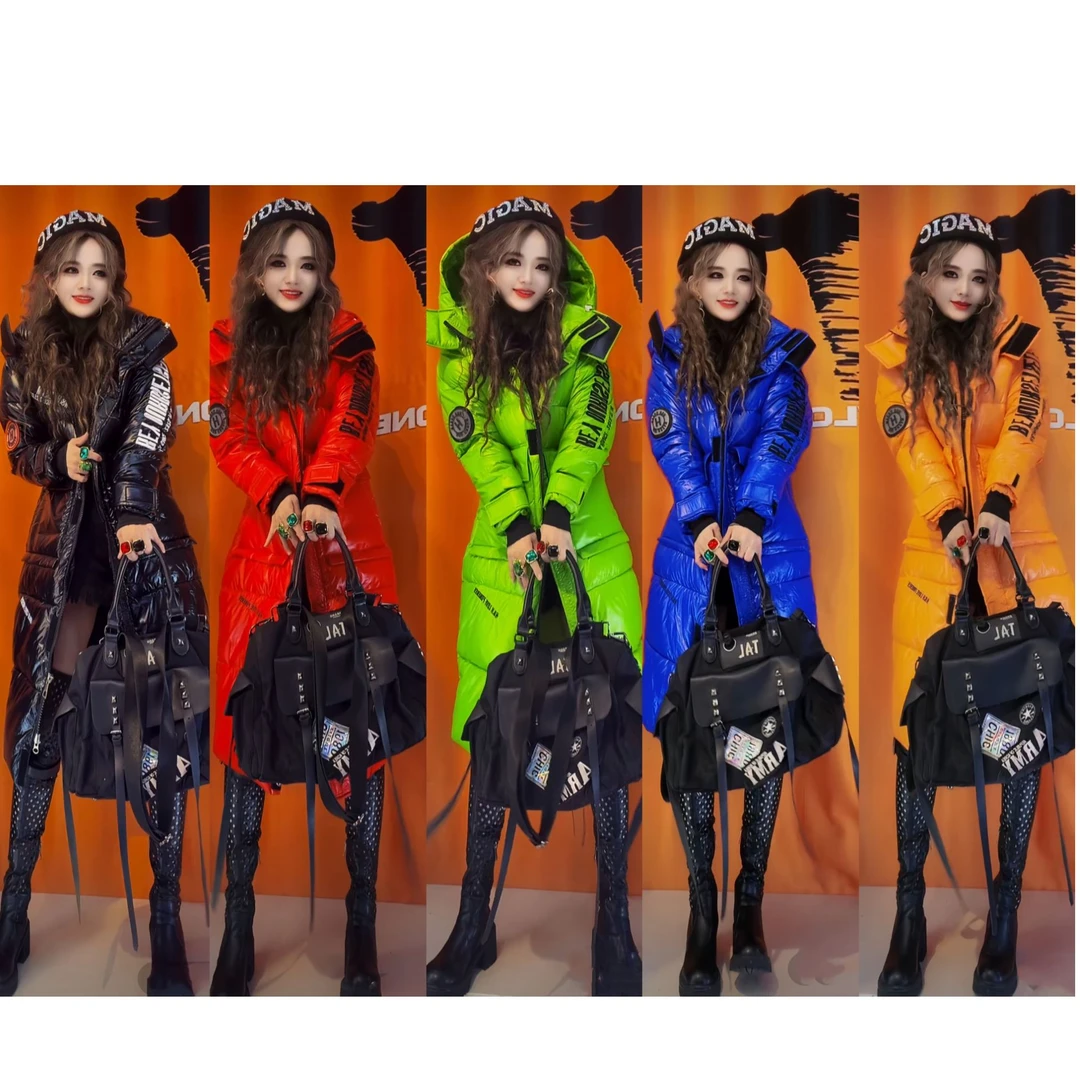 欧货潮牌时尚亮面免洗棉袄加厚新款秋冬季棉服女中长款外套