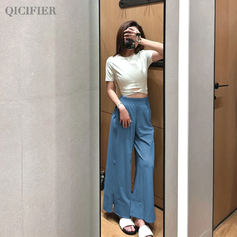 L家懒人快乐裤 蓝色  显瘦休闲运动阔腿裤 12560