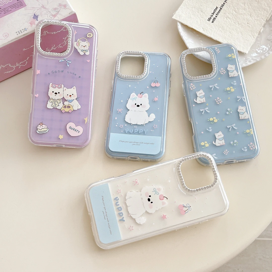 适用于苹果12-16Promax三合一汉堡壳可爱西高地狗狗手机壳15/16