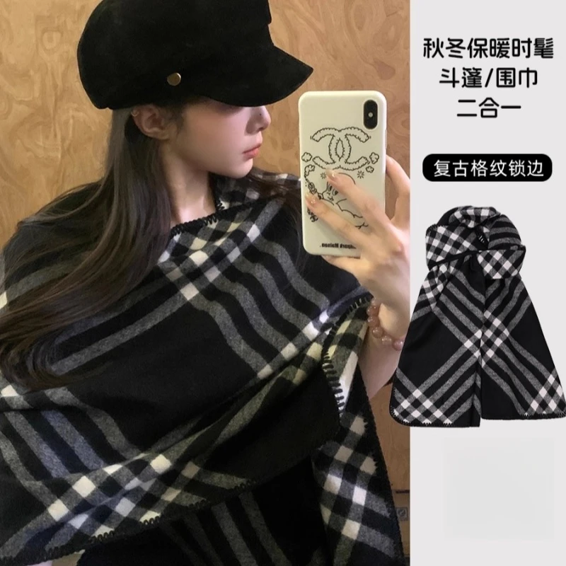 英伦风明星同款经典格纹锁边围巾高级感女秋冬季保暖百搭气质围脖