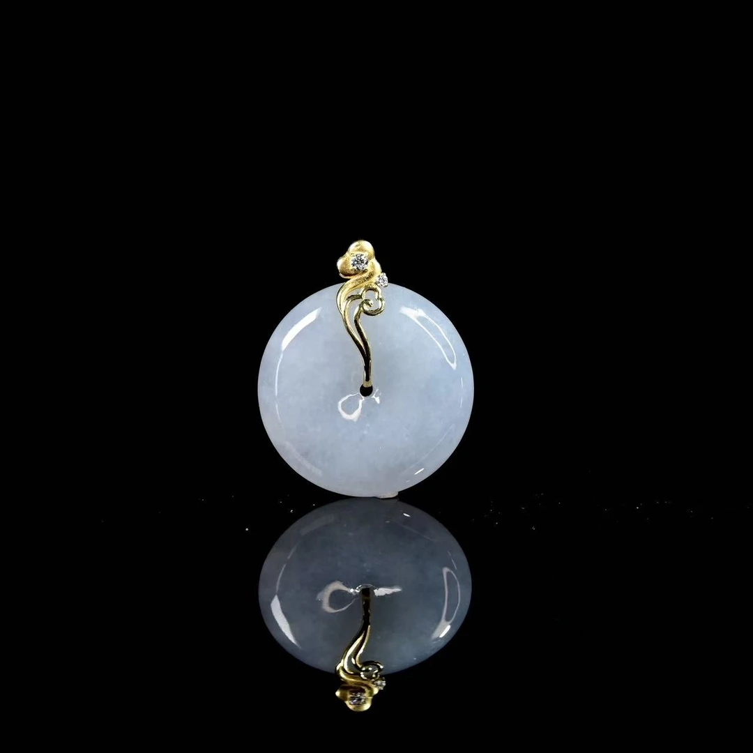 天然缅甸翡翠A货18k黄金冰胶平安扣吊坠/121027/拍卖