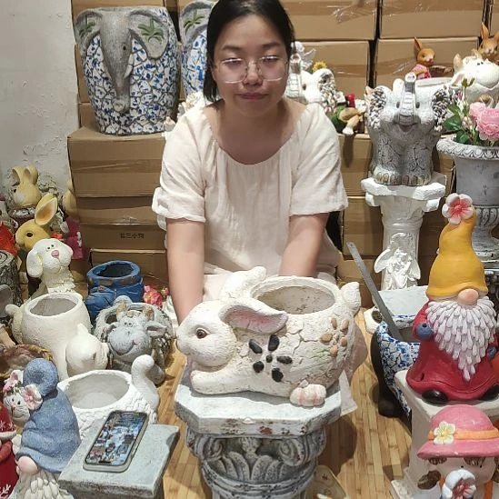 合成树脂氧化镁白色兔子花盆