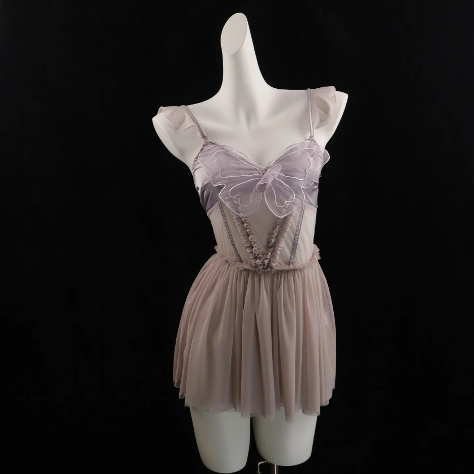 「紫蝶绮梦」网纱吊带睡裙裙子连衣裙