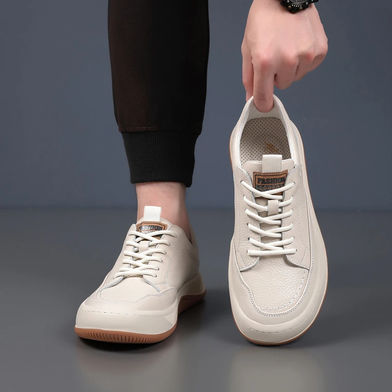 层牛皮秋季新款男式休闲鞋室外男款百搭男鞋真皮透气芒果鞋鞋子