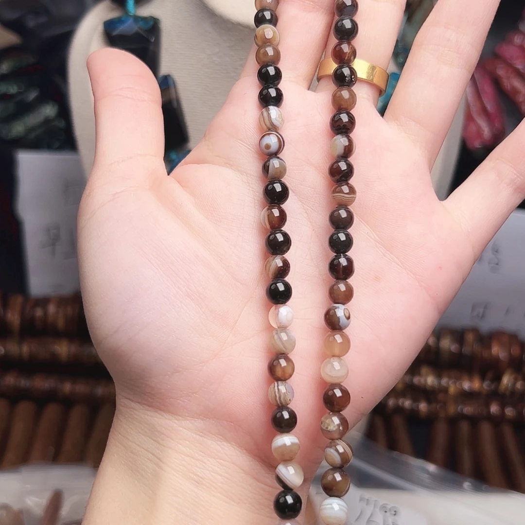 玛瑙/玉髓合金珠宝半成品h174 咖啡棕色小米珠一条