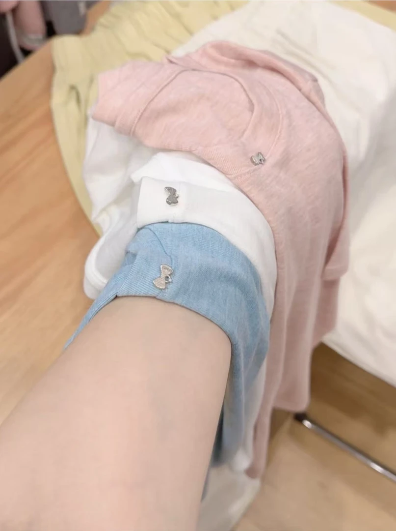 七言家巨好看！夏季ins穿搭#蝴蝶结银扣天丝羊毛柔软短袖
