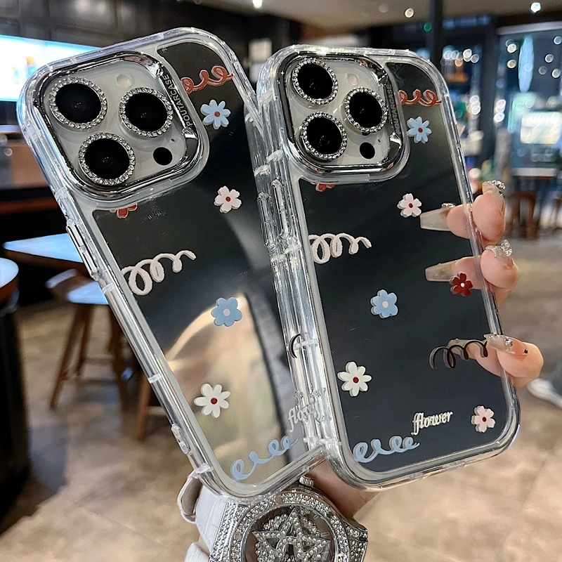 适用苹果系列iPhone新款手机壳彩色小花涂鸦线条半包大孔透气镜面