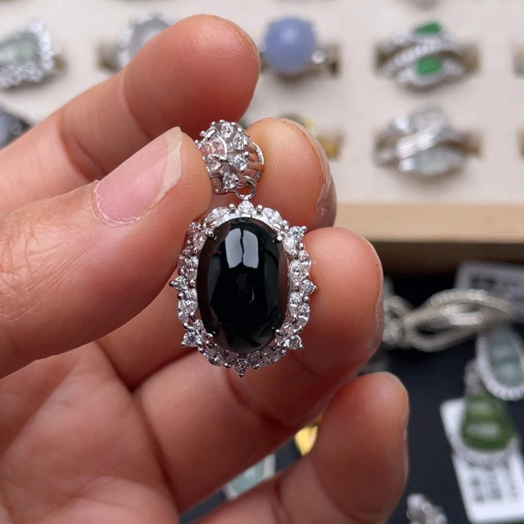 翡翠银S925镶嵌吊坠(不含链)