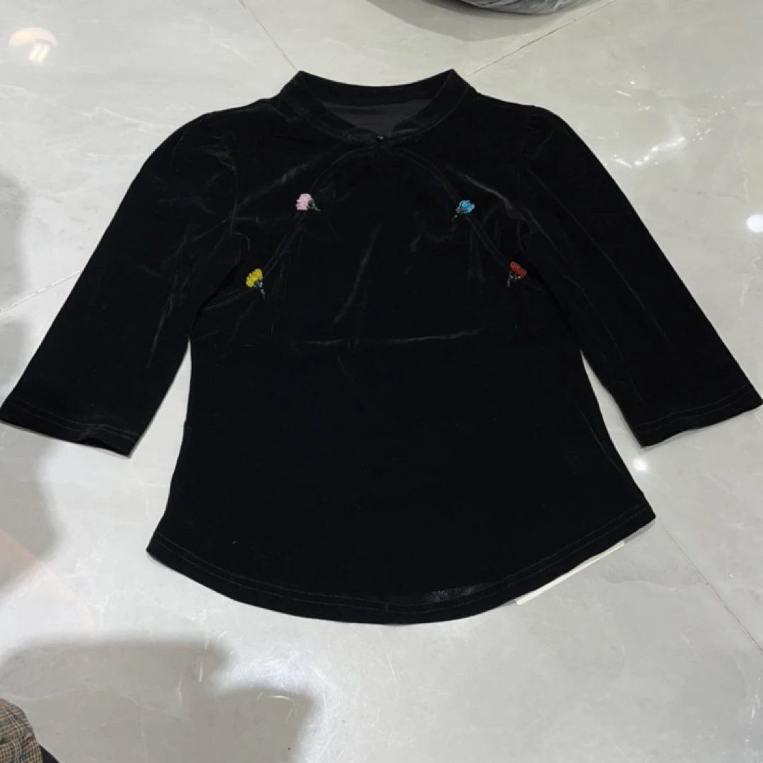 28202新中式弹力短袖秋上衣