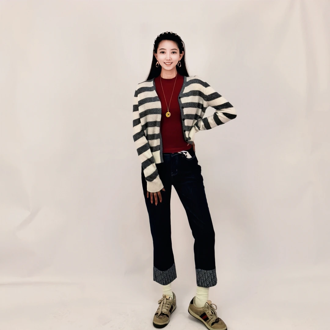 ZB1-20真丝羊绒女毛针织开衫时尚常规条纹极简风厚款常规款