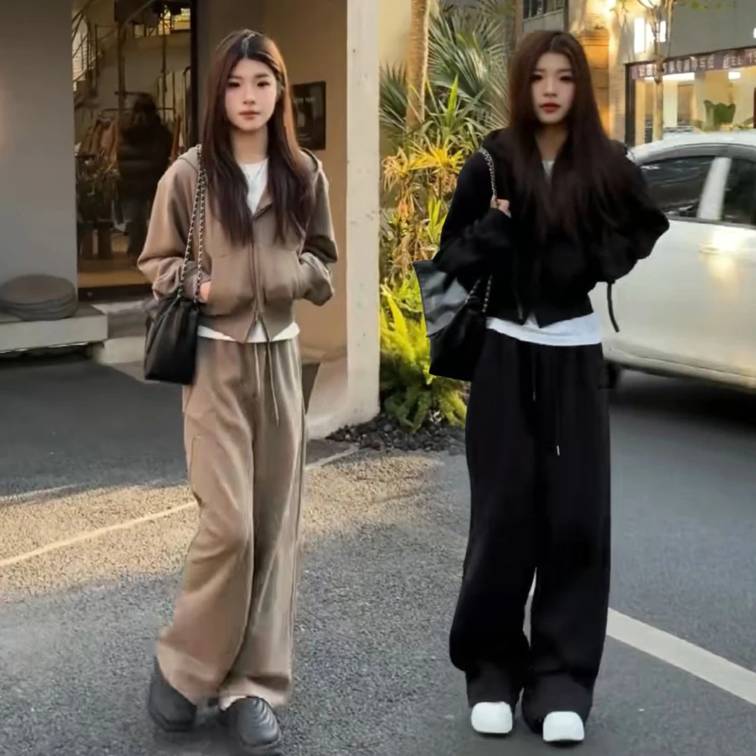 学院风减龄洋气时尚套装女秋冬新款宽松显瘦连帽卫衣阔腿裤两件套