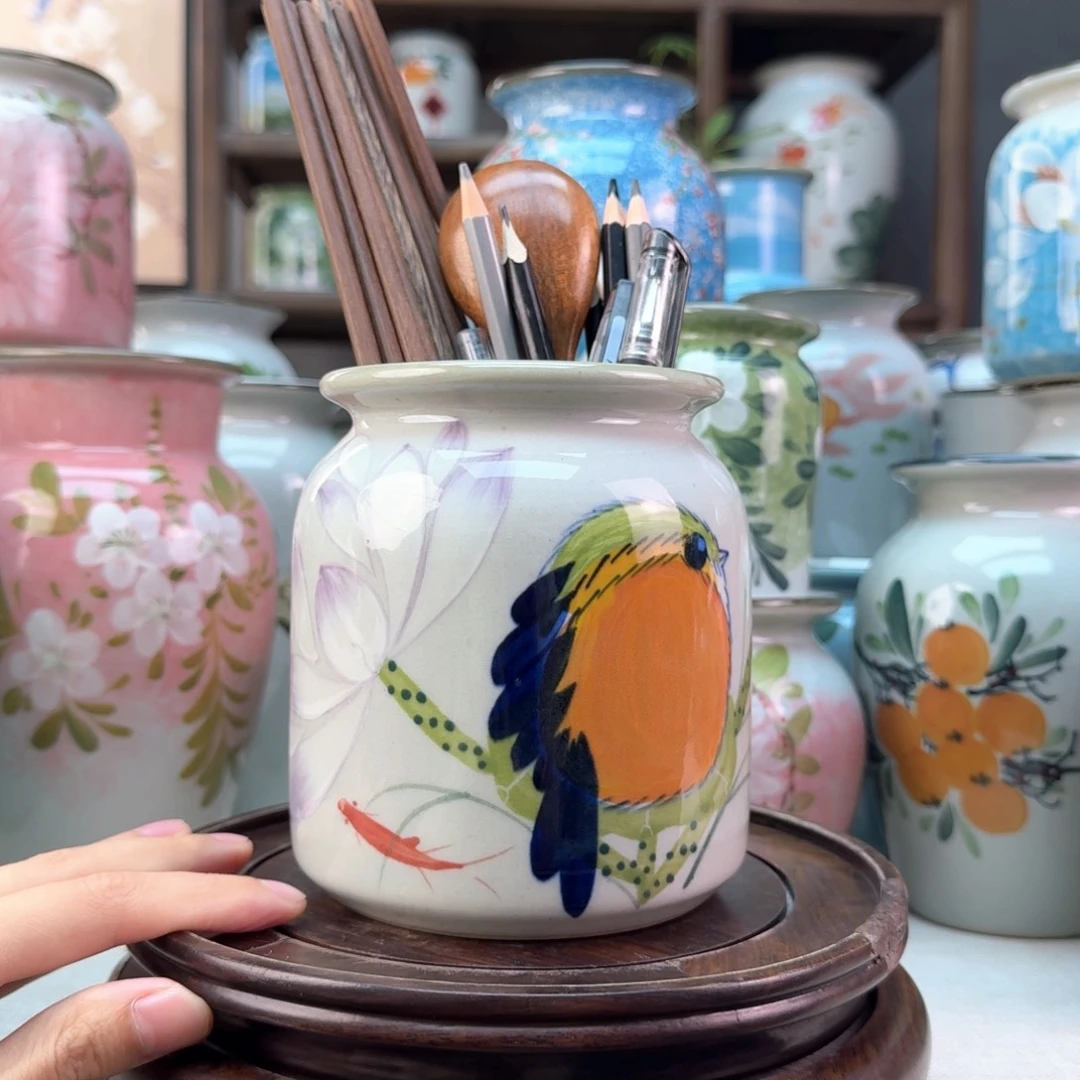 景德镇陶瓷手绘花瓶无孔