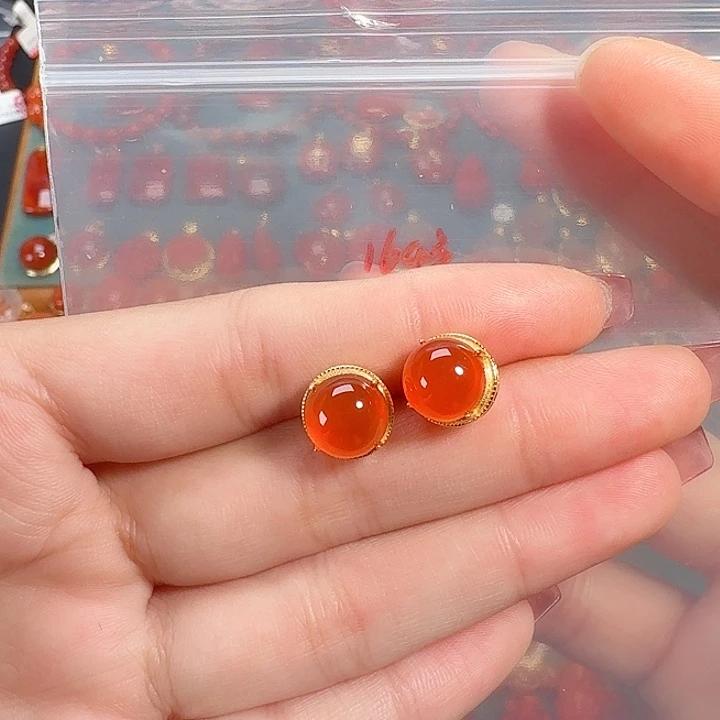 南红玛瑙银S925镶嵌耳饰