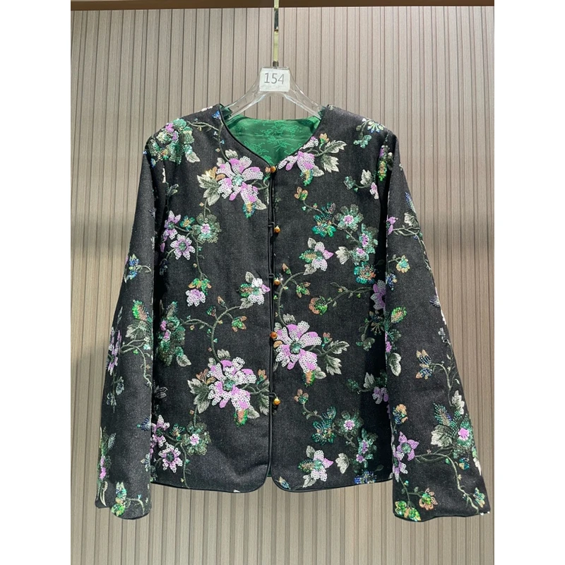 2014中式重工亮片棉衣外套