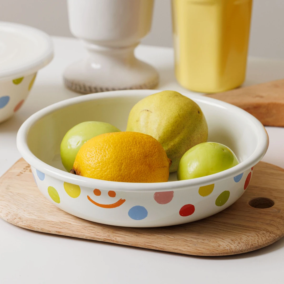 【设计师款】20cm 升级珐琅搪瓷盘 烤盘 波点笑脸 甜品盘