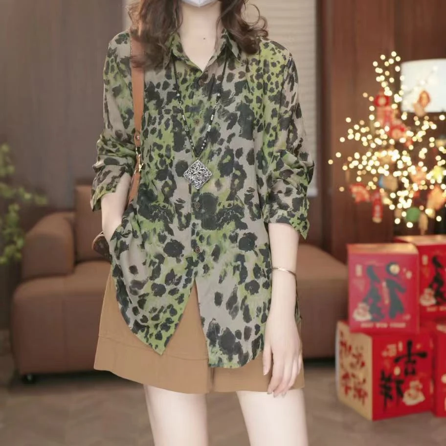 【绿茵】复古宽松百搭皱褶碎花衬衫女春秋长袖防晒衣空调衫2900