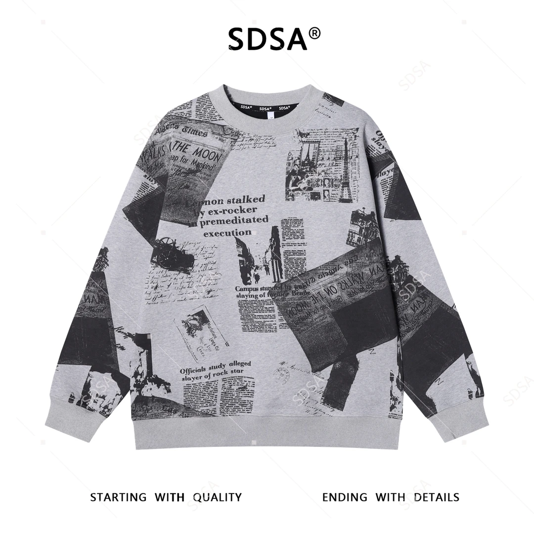 SDSA男士秋冬新款痞帅男装撞色满印字母圆领套头卫衣时尚复古上衣