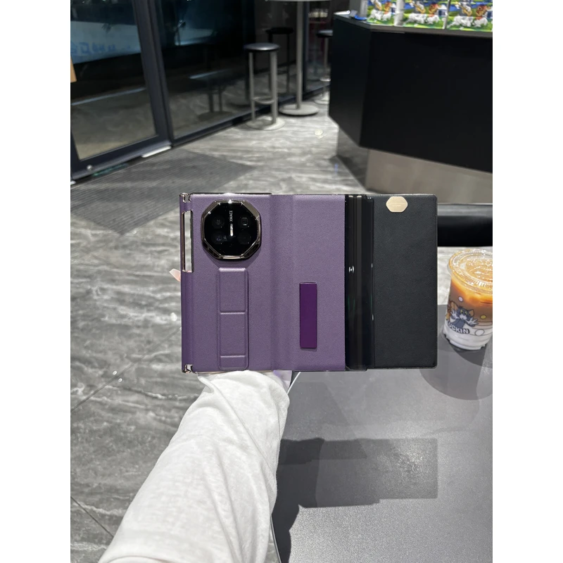 适用于华为MateXT/XTs三折叠纯皮全包手机壳滑轨腕带支架手机壳