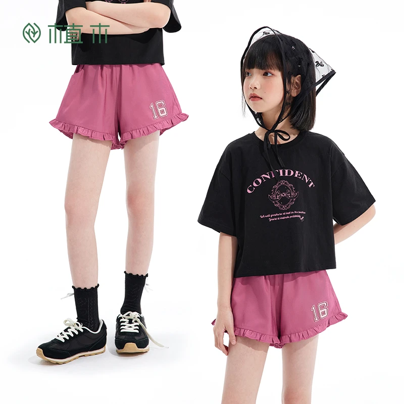 植木童装女童裤子2025夏季新款中大童网纱拼接牛仔短裤25K070028