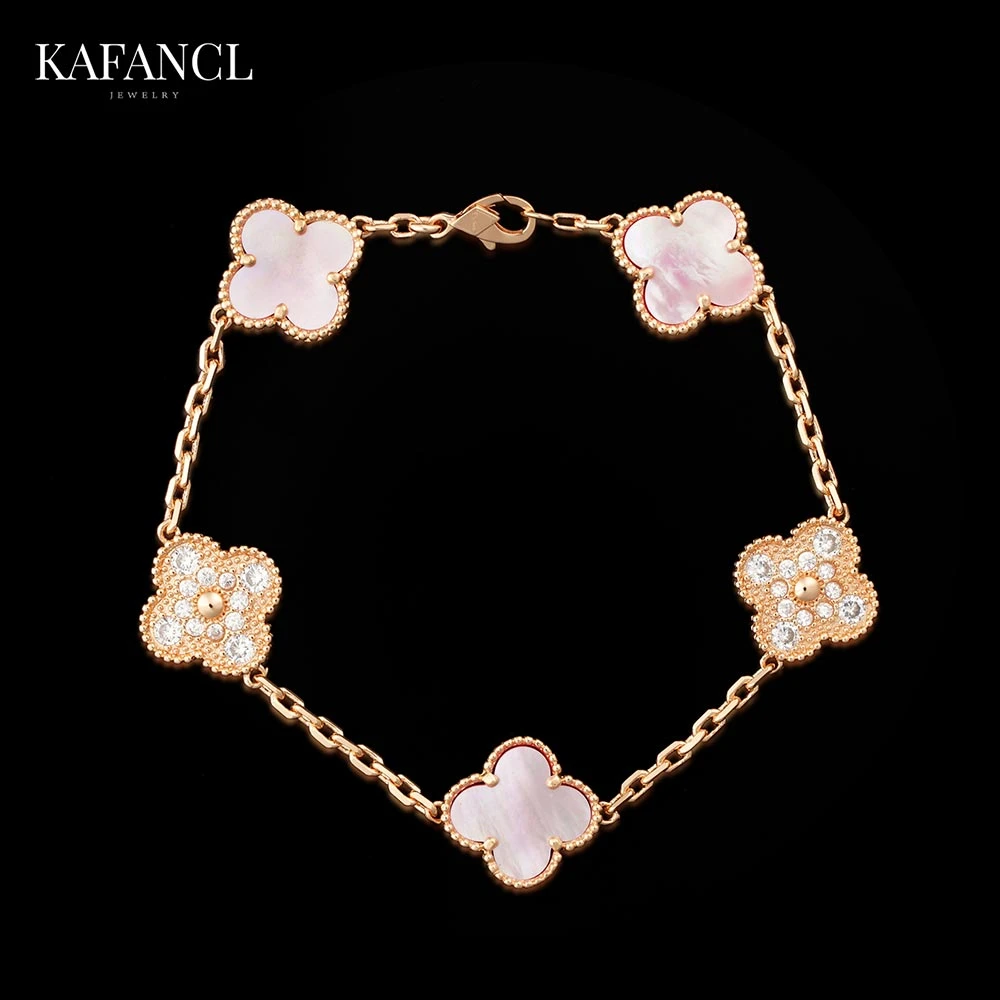 红楼  925银手链 镀K金 间镶金粉色草草手链 ZF-C161/C322