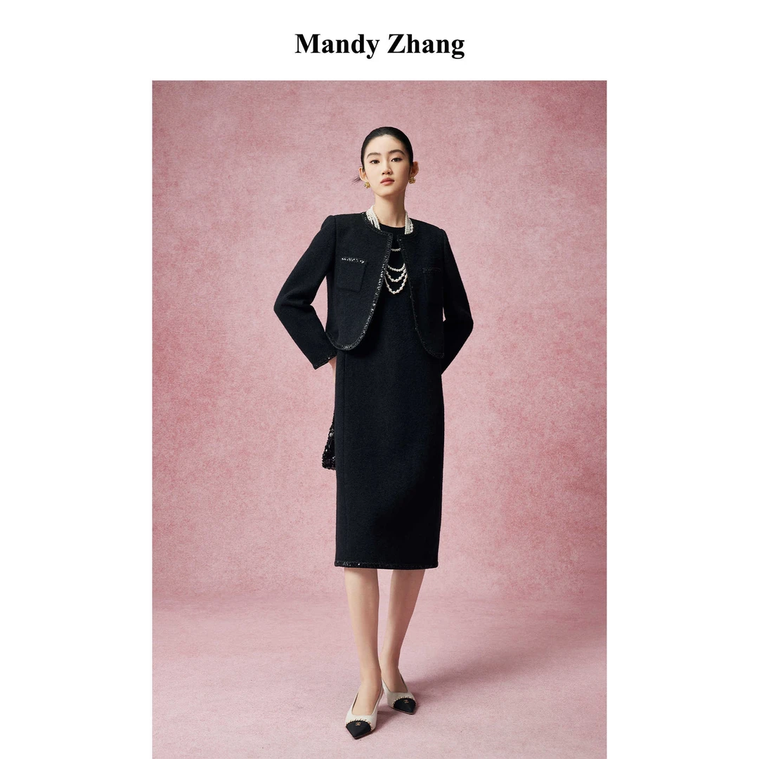 【达人专属】MandyZhang毛呢外套女秋冬亮片上衣MWT0538