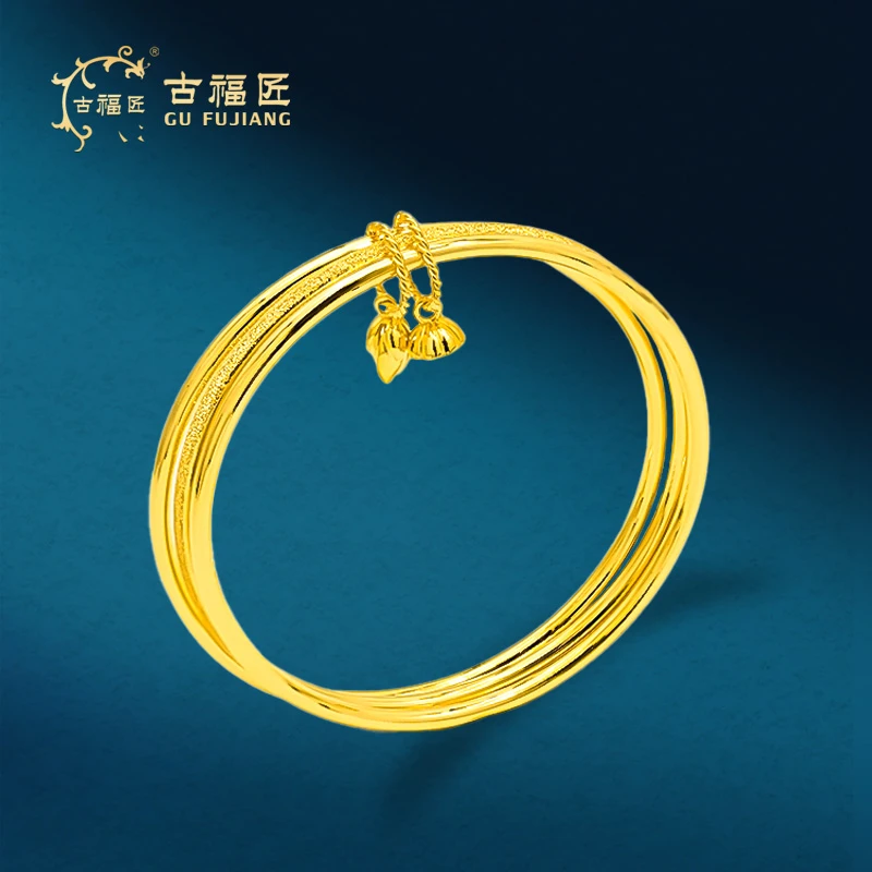 古福匠黄金足金三生三世套镯简约时尚宽2.7mm厚2.9mm