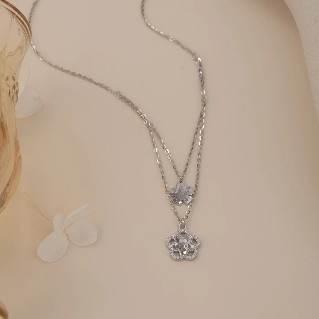 格格银楼 坠链均925银 气质轻奢蜂巢小众简约星星花套链时尚百搭