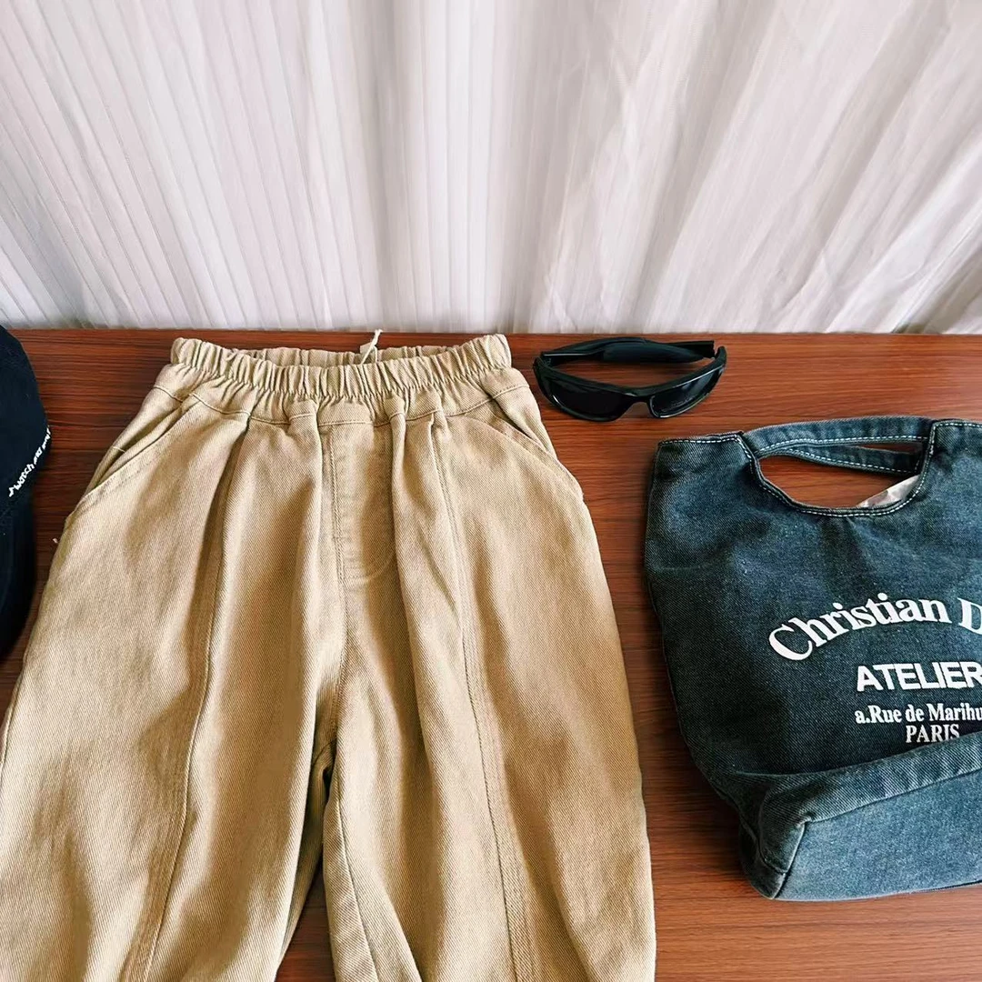 JMJQ品牌上新浅秋中小童百搭立体剪裁单层斜纹经典梭织长裤23715