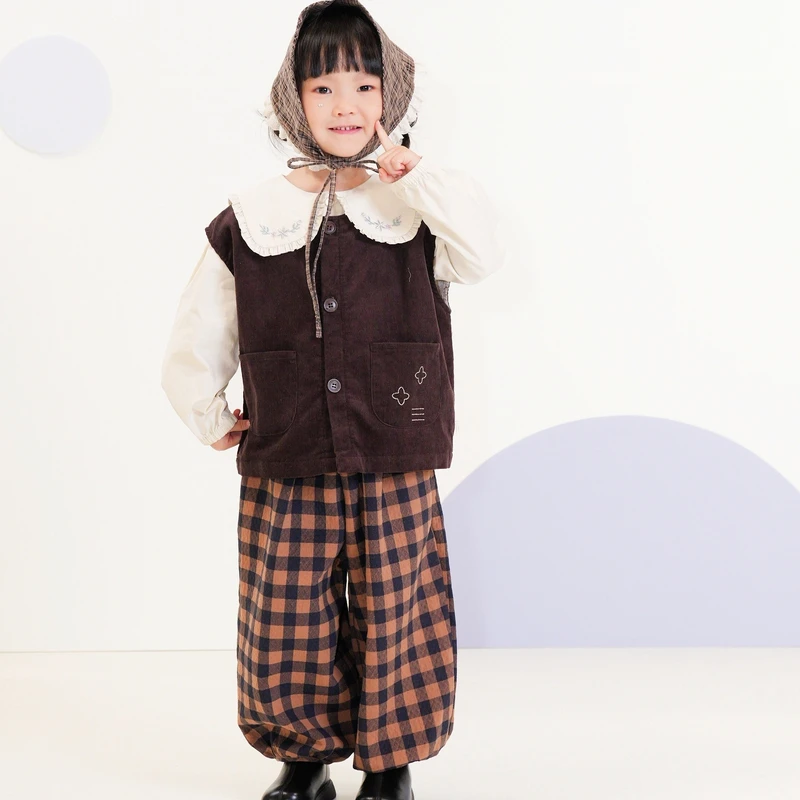 【云朵小葵】女童秋季新款小兜设计感花布内衬休闲百搭马甲1114347