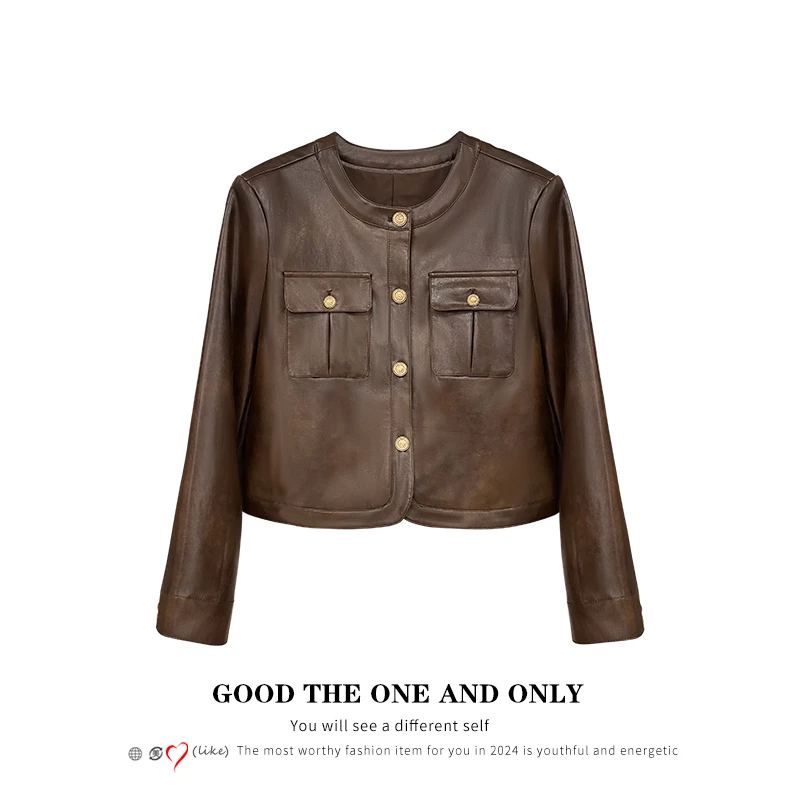 高级小香风黑金夹克PU皮短款外套301120