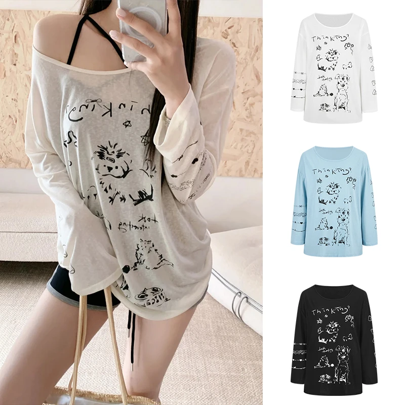 Moses Queen/魔西女王薄款印花防晒长袖T恤夏季轻薄宽松罩衫上衣