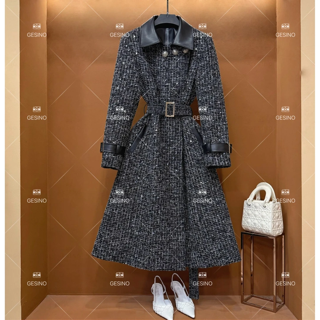 【L姐】秋冬款小香风法式时尚复古中长款翻领羽绒服QD-2024827