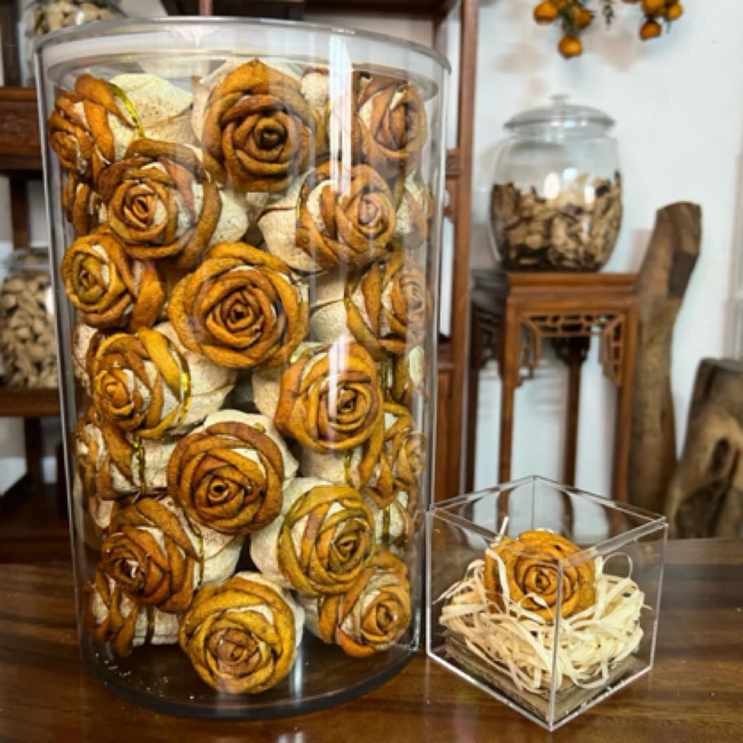 【2024年天马圈枝大红玫瑰花】新会自然干仓陈皮天然生晒