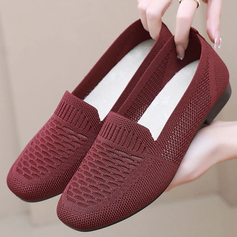 闰月妈妈鞋红色老北京布鞋女网鞋软底透气浅口镂空薄款老人网面鞋