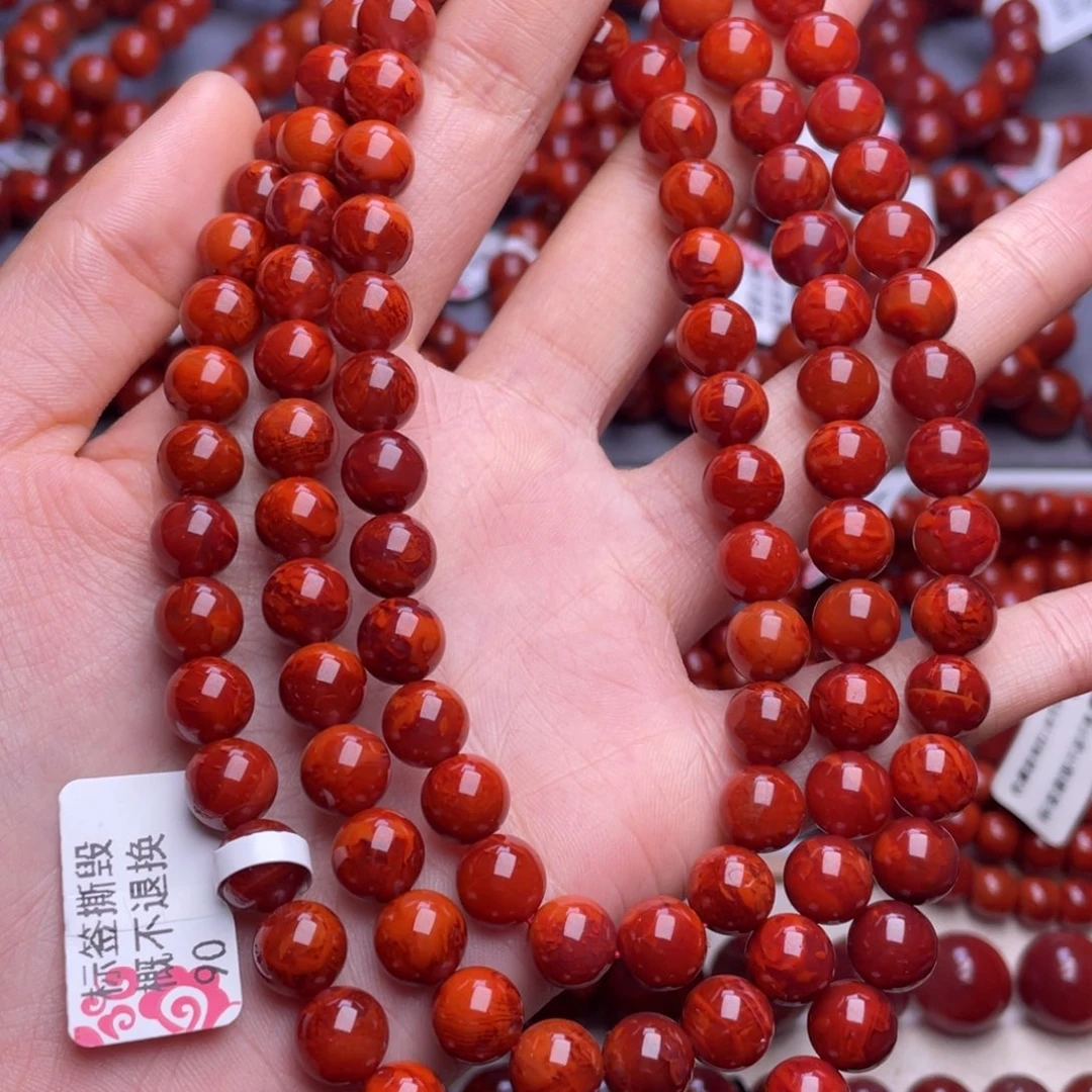 南红玛瑙未镶嵌其他8➕收藏级瓦西牛血红妖孽火焰纹佛珠