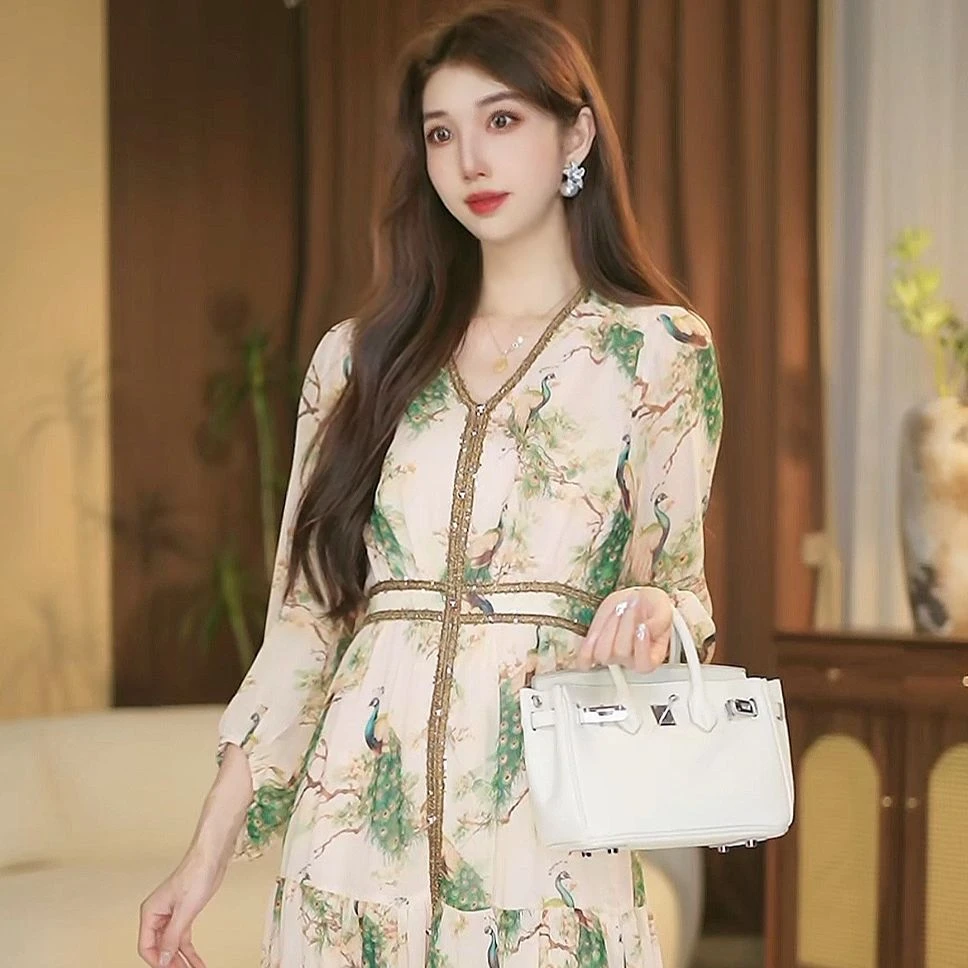 【测试】孔雀仙子夏季气质日常度假风收腰设计连衣裙-YL20170