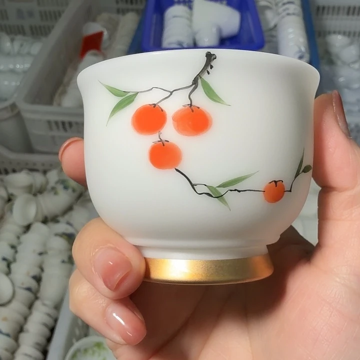 素烧冰种压手杯柿柿如意