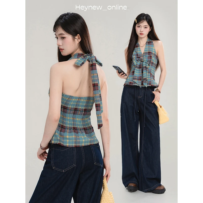 【黑妞 5.16新品上新】绿野格纹背心5X033