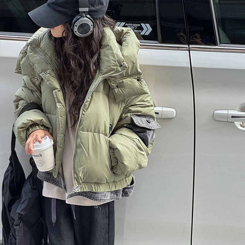 K25391高端重工牛仔拼接女大童羽绒服防寒儿童外套2025秋冬装上衣