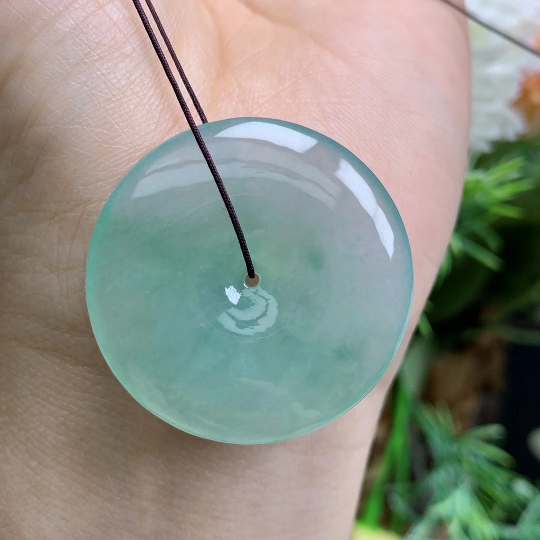 缅甸天然翡翠A货玉石冰种起胶晴绿平安扣吊坠大尺寸33.9/6.3mm