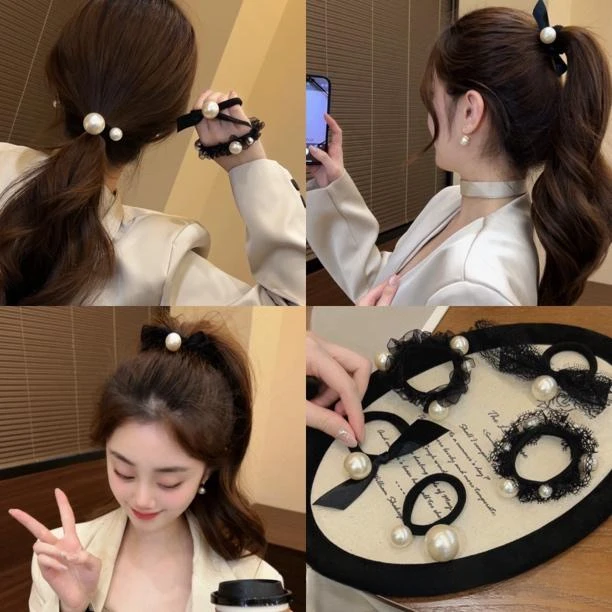 J韩国东大门同款贝珠发圈高弹力轻奢气质小香风头绳名媛发绳