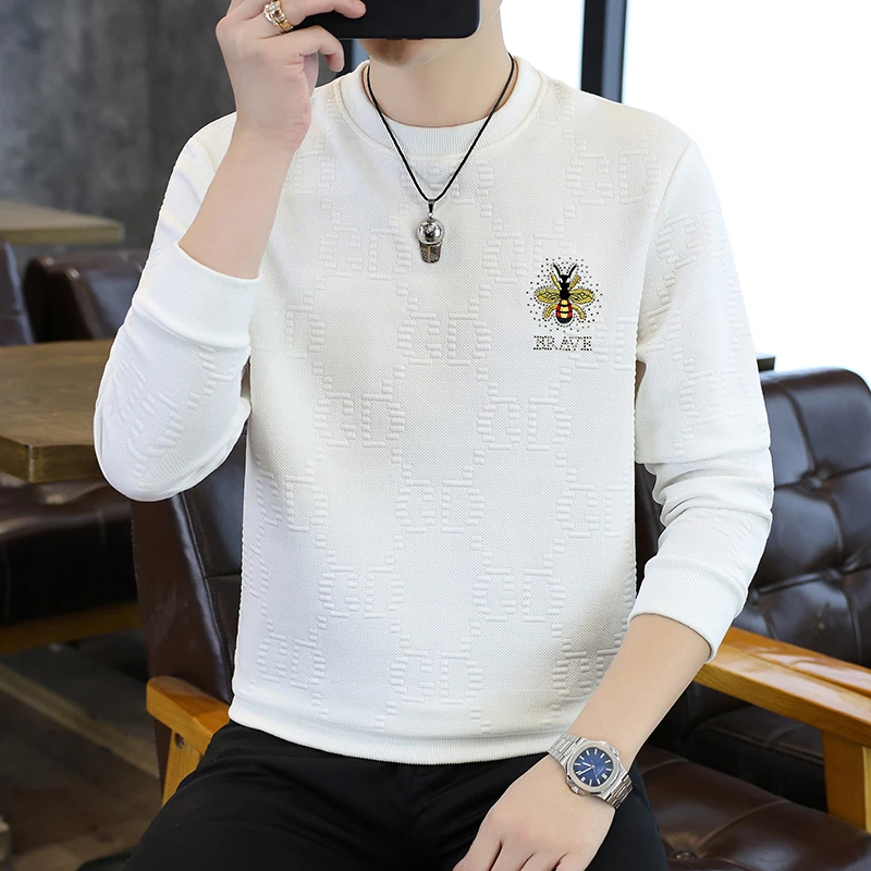 高品质圆领潮流卫衣男士套头打底衫时尚韩版提花青年上衣休闲百搭