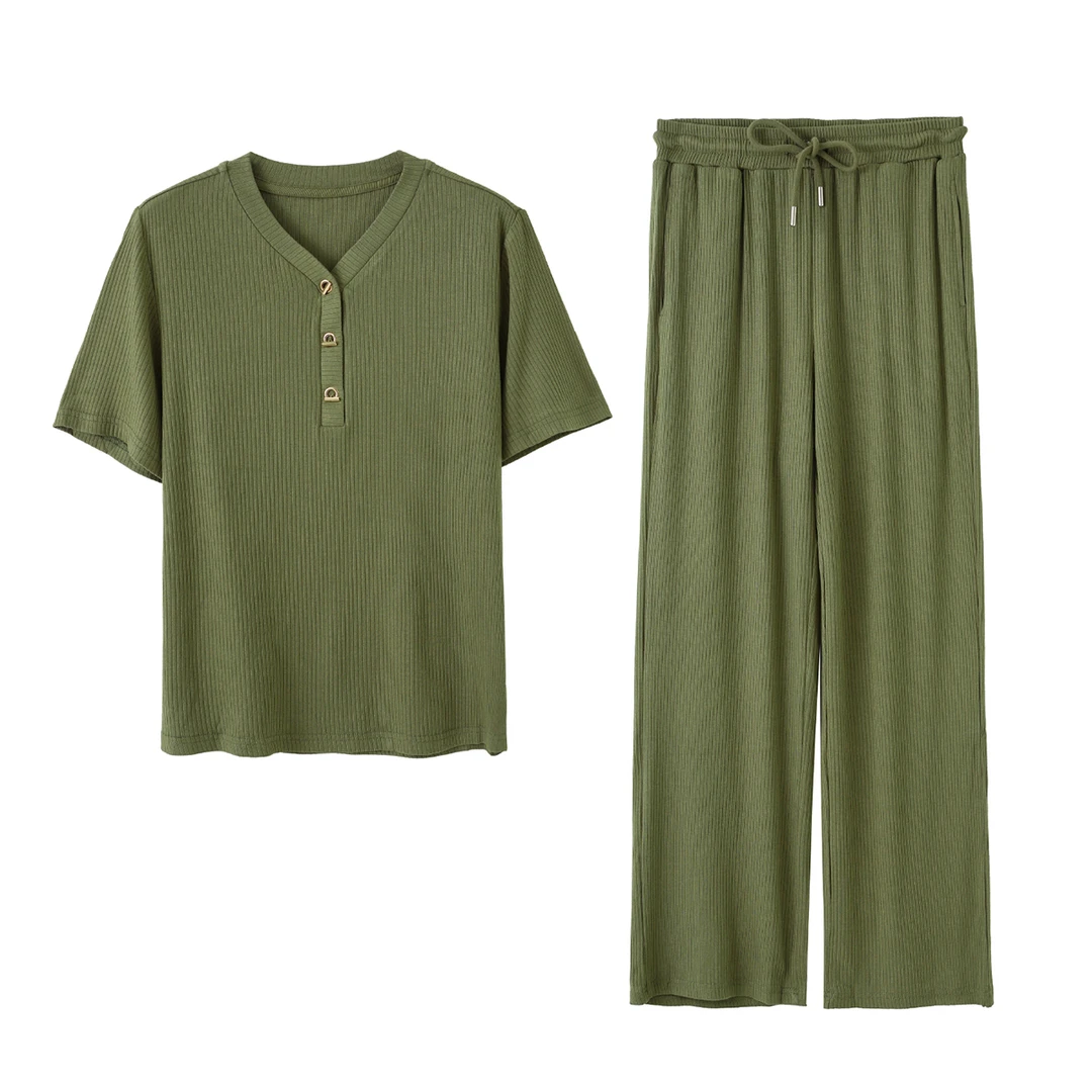 特！夏日首选穿搭！门店32&9~从容舒适松弛感V领休闲女式套装L41807