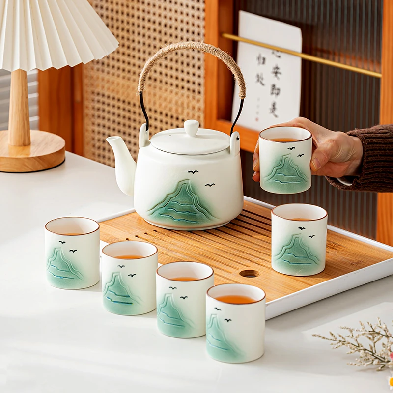 小清新提梁茶壶茶杯功夫茶具陶瓷家用简约轻奢中式泡茶器大容量壶
