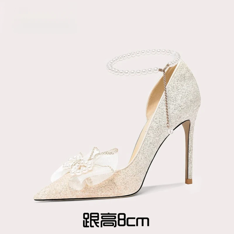 2025春夏新款尖头鞋设计感小众高跟鞋女气质细跟大码女鞋8cm