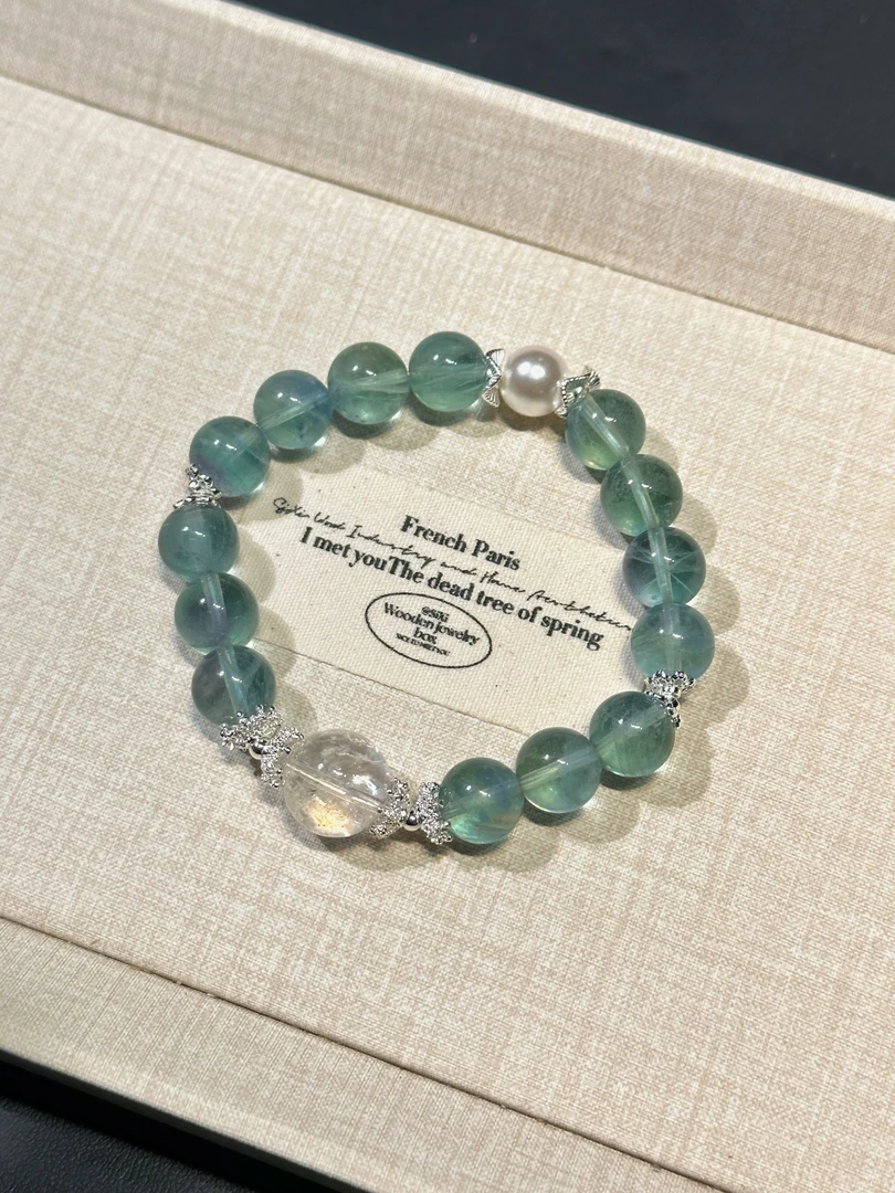 蓝萤石白阿塞水晶手串手链  颜色微差多样性发其一L009