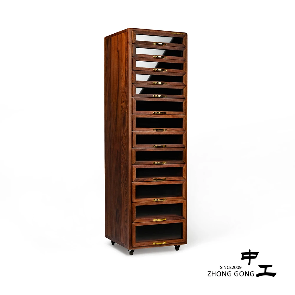 中工2.0版无贴皮(运费到付）黑胡桃原木13抽收纳柜储物柜家用客厅