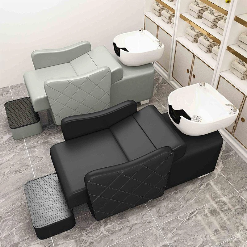 理发店专用新款 厂家直销半躺式冲水洗头床 带脚踏网红同款洗头床