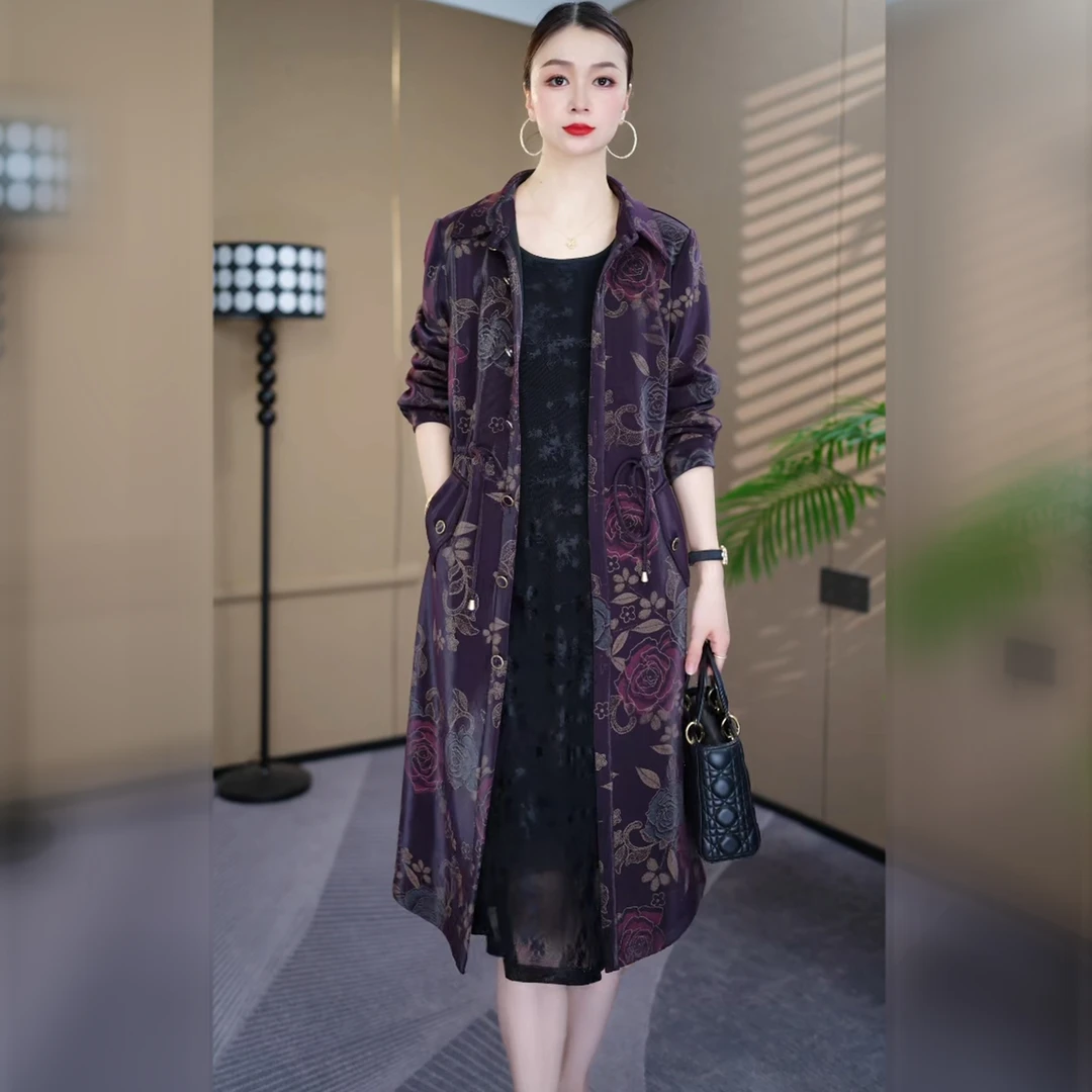2025春季新款大码显瘦遮肉中老年妈妈装中长款减龄风衣外套女A37