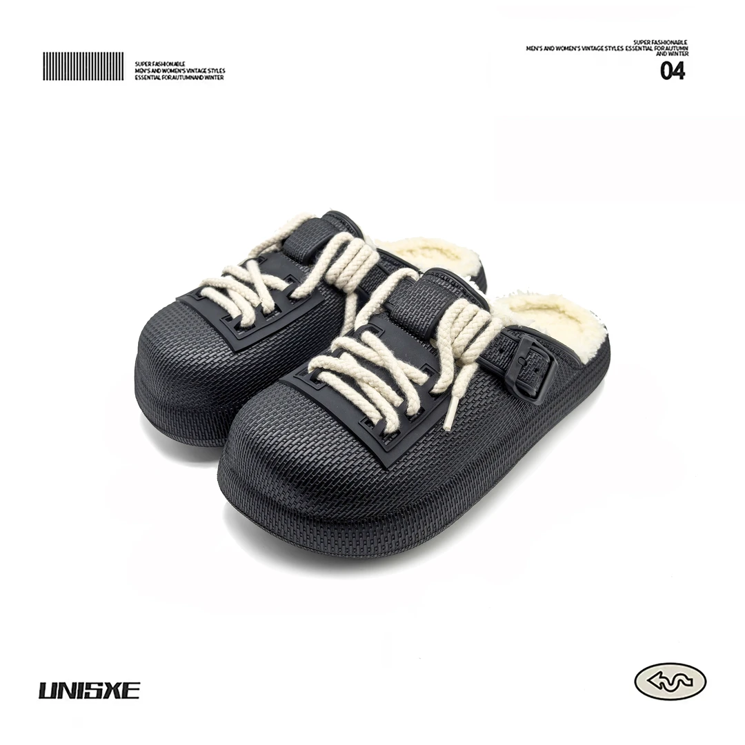 VISOONS勃肯棉拖鞋冬季加绒保暖情侣外穿防滑包头拖一脚蹬棉鞋男